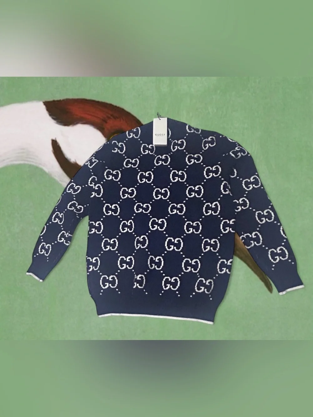 Gucci Navy and White GG Logo Crew Neck Sweater